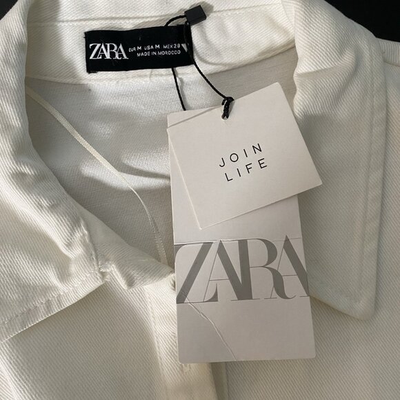 ZARA White Denim Mini Polo Dress M Preppy Minimalist Clean Girl Collared Pockets - Picture 2 of 16